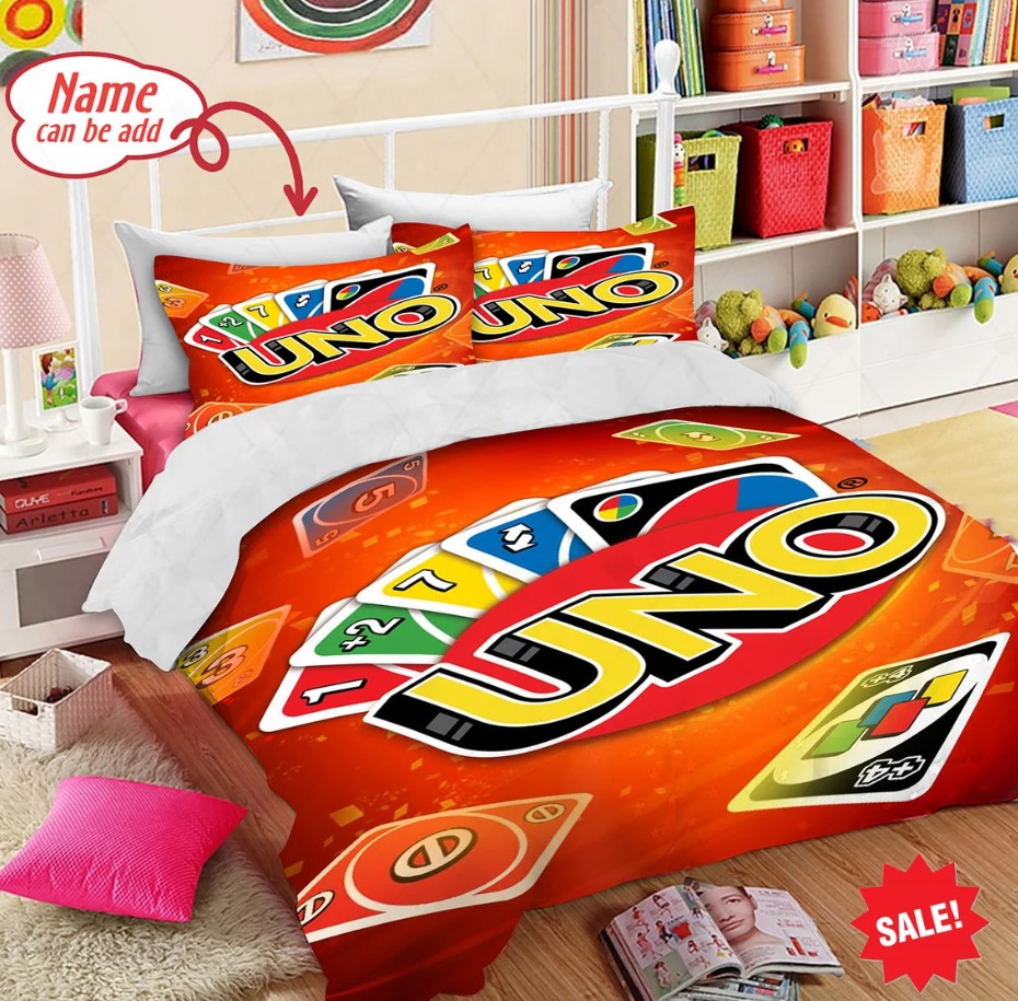 Personalized Uno Gaming Bedding Set Uno Game Duvet Cover And Pillowcase Uno Birthday Giftuno Fleece Blanket